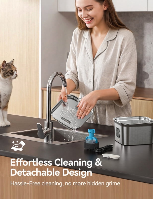 FeelNeedy Cat Water Fountain, 2.8L/95oz Stainless Steel Cat Fountain with Filter, Ultra-quiet Automatic Pet Water Dispenser for Cats Indoor