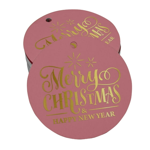 Inkdotpot Gold Foil Paper Hang Tags Merry Christmas & Happy New Year Text Favor Tags 50 Pieces