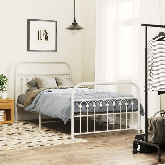 vidaXL Metal Bed Frame without Mattress with Footboard White 39.4"x78.7"
