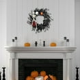 thumbnail image 5 of TanSiDing 2pcs Halloween Wreath for Front Door Halloween Skeleton Decorations, Pumpkin Wreath with Skull Black Roses Maple Leaves for Window Indoor Outside Home Party Decor 50cm, 5 of 6
