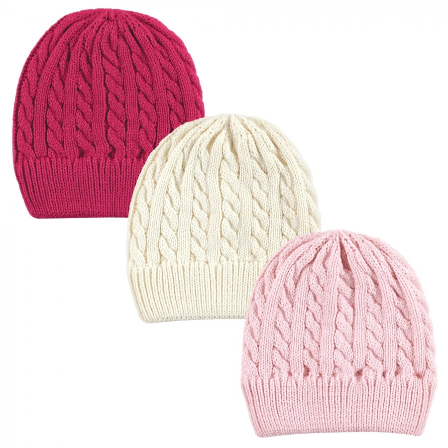 Hudson Baby Family Knitted Caps 3pk, Pink Cream, Infant Toddler ...