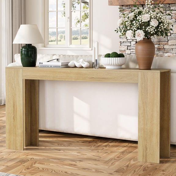 Oak MDF Console Table - 62.99 in Long for Narrow Entryways - 11.82
