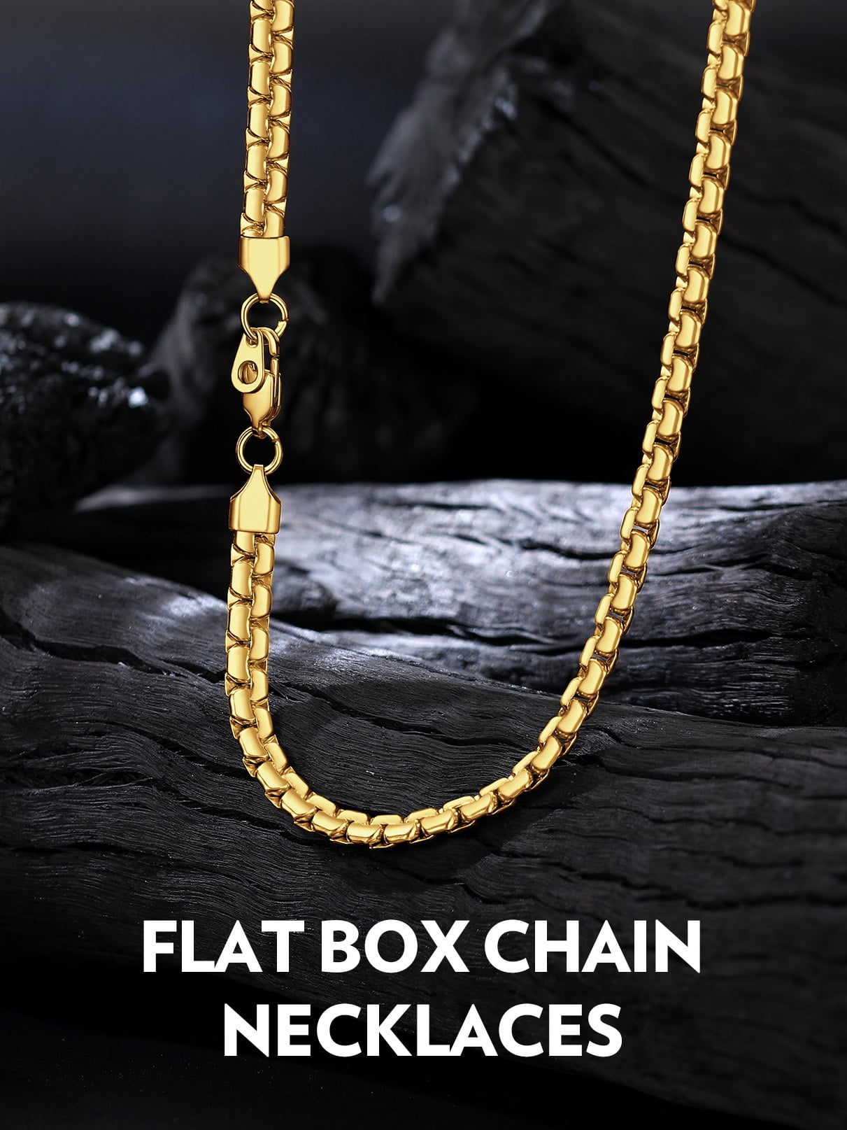 Bandmax 6MM Flat Box Link Chains Necklace for Men Women 14K Gold Plated Solid Stainless Steel Cable Chain Jewelry Birthday Father Day Gift for Mens Son Husband Dad