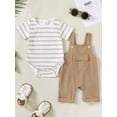 thumbnail image 4 of CARETOO Newborn Baby Boy Clothes Infant Boy Romper Summer Outfits 2Pcs Striped Top Overalls 0-18M, 4 of 14