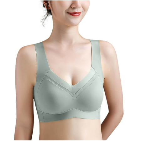 Gnurob Clearance Deals Womens Wireless Push Up Bra Seamless Bras No Underwire Bralettes Anti Sagging Breasts with Lift and Support for Older Women Green XX-Large