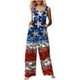 thumbnail image 2 of Wiyuqeen Patriotic Overalls for Women American Flag Sleeveless Bib Overalls Linen 4th of July Rompers Baggy Wide Leg Jumpers with Pocket, 2 of 8