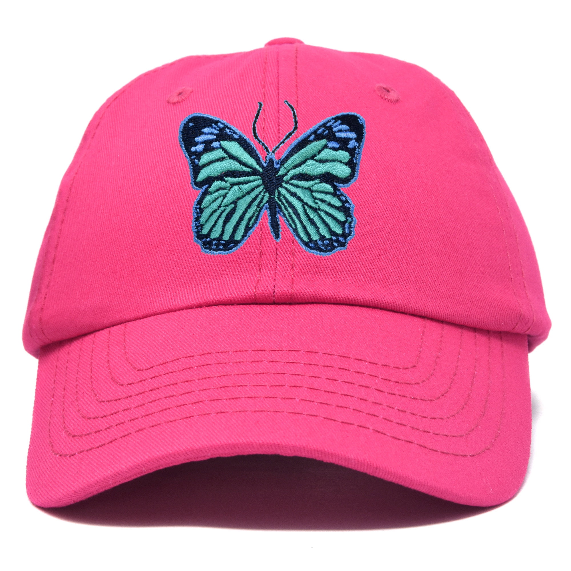 DALIX Embroidered Blue Butterfly Hat For Women - Adjustable Cotton Cap, Black