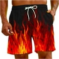 thumbnail image 4 of Lovskoo 2024 Men's Hawaiian Summer Beach Shorts Flame Graphic Print Casual Drawstring Shorts Pant Black, 4 of 9