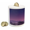 thumbnail image 2 of Cityscape Piggy Bank, Old City Illustration Houses Buildings Full Moon Starry Night Sky Silhouette, Ceramic Coin Bank Money Box for Cash Saving, 3.6" X 3.2", Purple Navy, by Ambesonne, 2 of 4