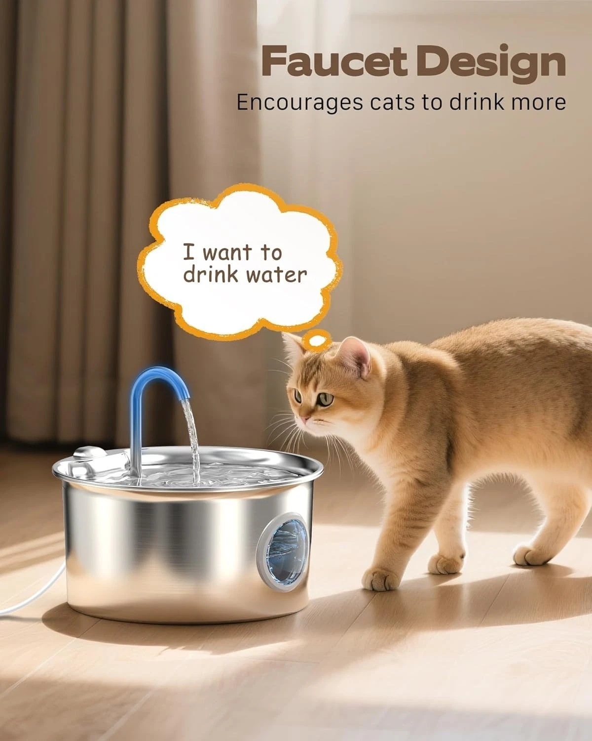 DFS Stainless Steel Pet Automatic Water Fountain, 108oz/3.2L Large Capacity and Ultra-Quiet Pet Drinking Dispenser Includes 2 Replacement Filters & Sponges for Cats & Dogs