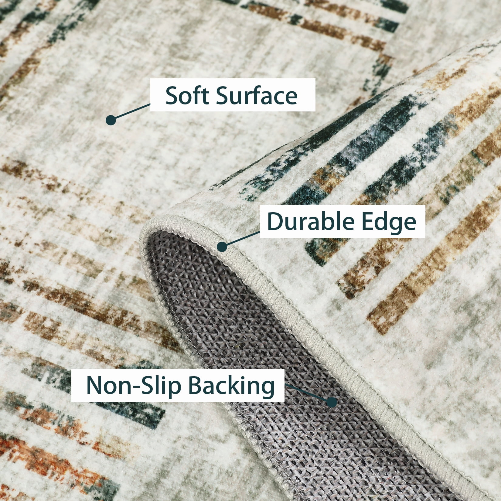 Garvee 9x12 Area Rug Modern Plaid Checkered Rug, Washable Rugs Soft Neutral Indoor Carpet Solid Rug Non Slip Low Pile Rug for Living Room Bedroom Dining Room Office, Beige