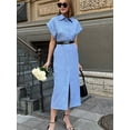 thumbnail image 5 of Women's Button Down Belted Cotton Linen Maxi Dresses Sleeveless Long Pockets Shirt Dress Blue S, 5 of 7
