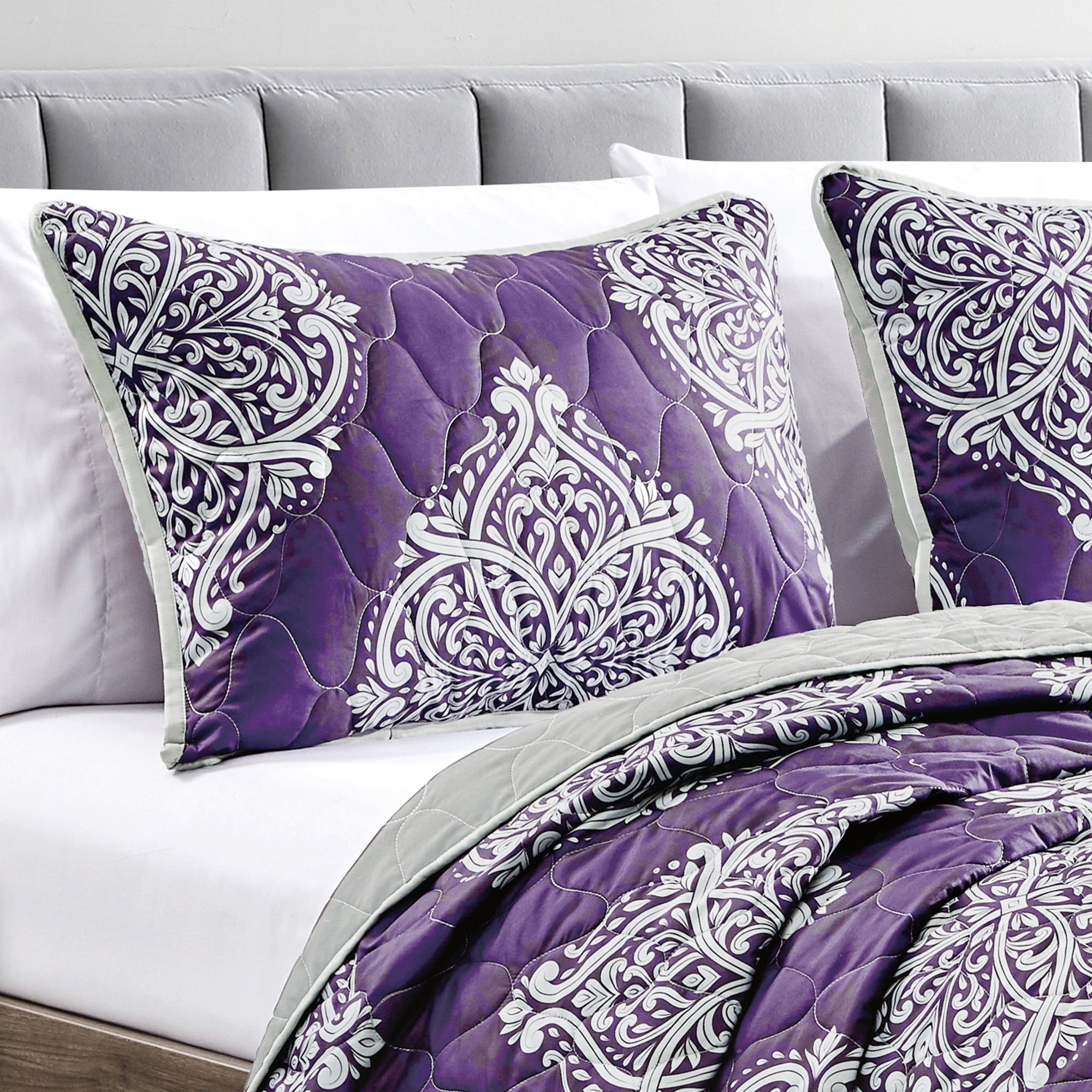 Evjk 3-Piece Oversized Quilting Set - Reversible, Breathable, Soft Brushed Microfiber Bedspread with Printed Pattern,Queen