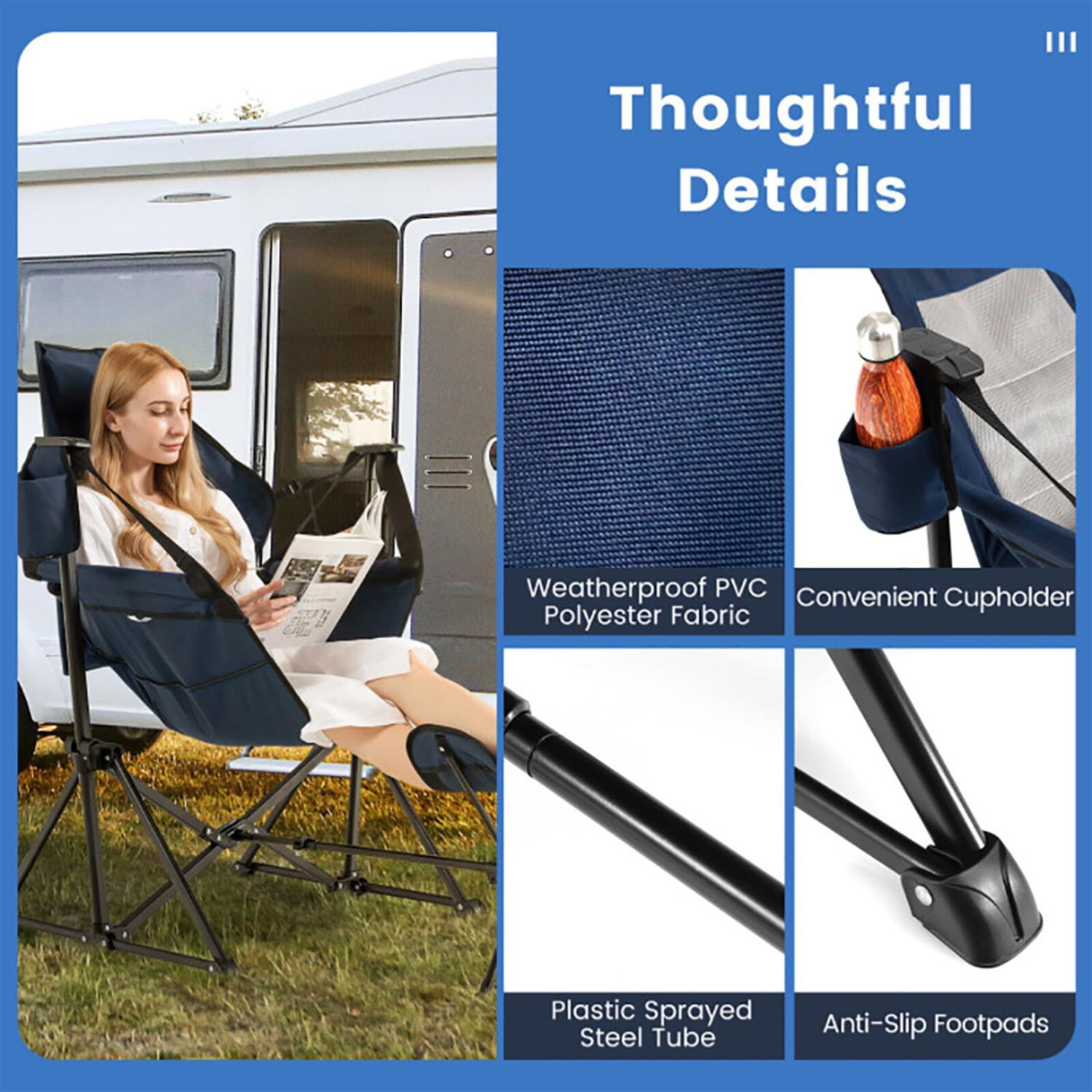 Spaco Portable Camping Hammock Chair with Retractable Footrest and Carrying Bag, Outdoor Folding Patio Chair, Blue