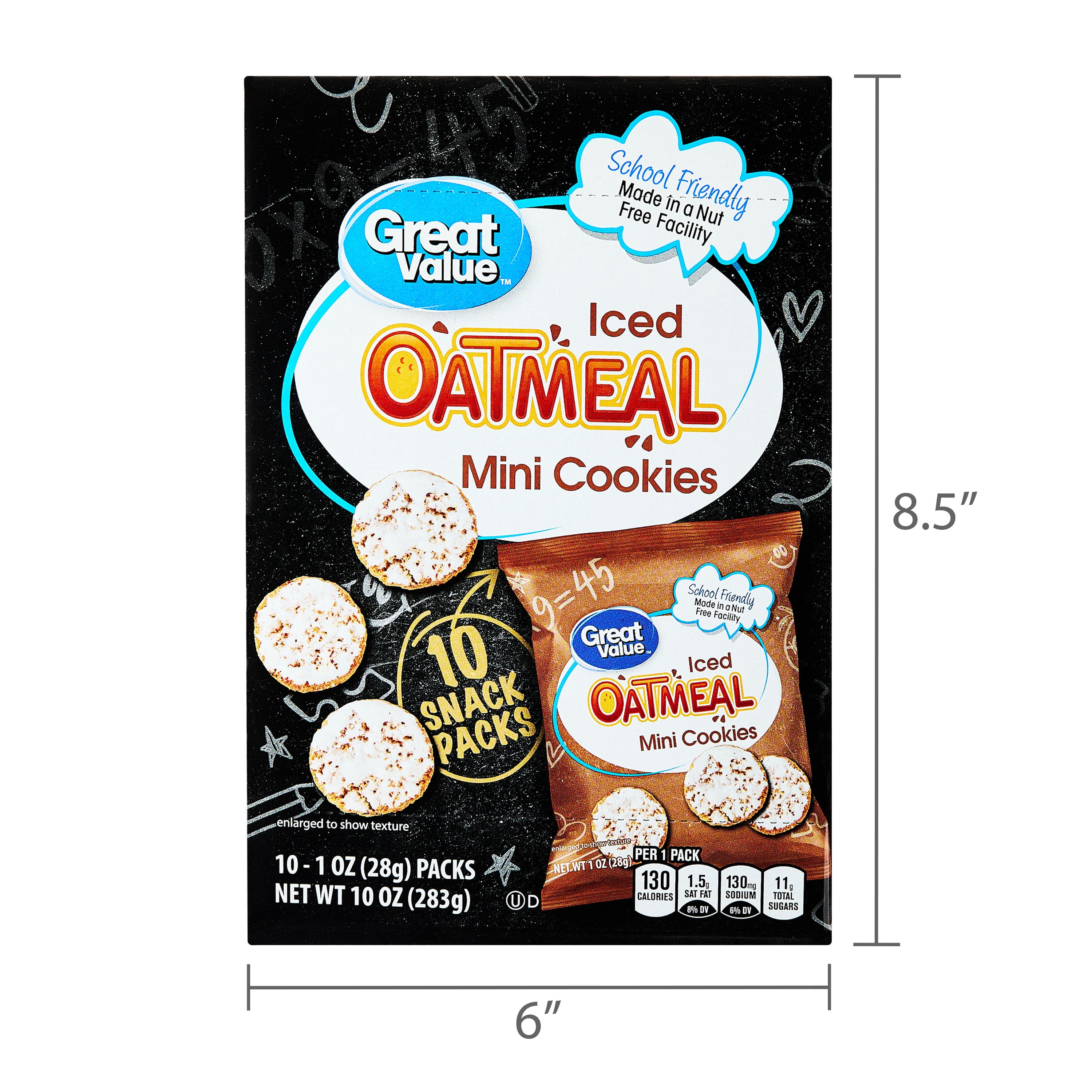 Great Value Mini Iced Oatmeal Cookies, 1 oz, 10 Snack Packs