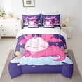 thumbnail image 2 of YST Kids Cute Axolotl Comforter Set, Cartoon Salamander Floral Leaves, Polyester, Queen (7 Count), 2 of 4
