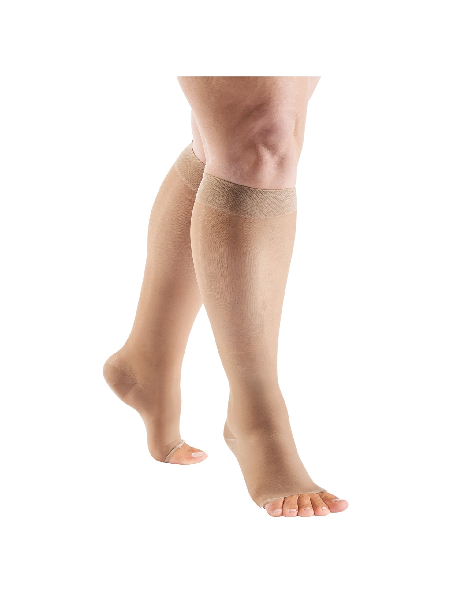 Support Plus Women's Wide Calf Firm Compression Open Toe Knee High Stockings Beige XL