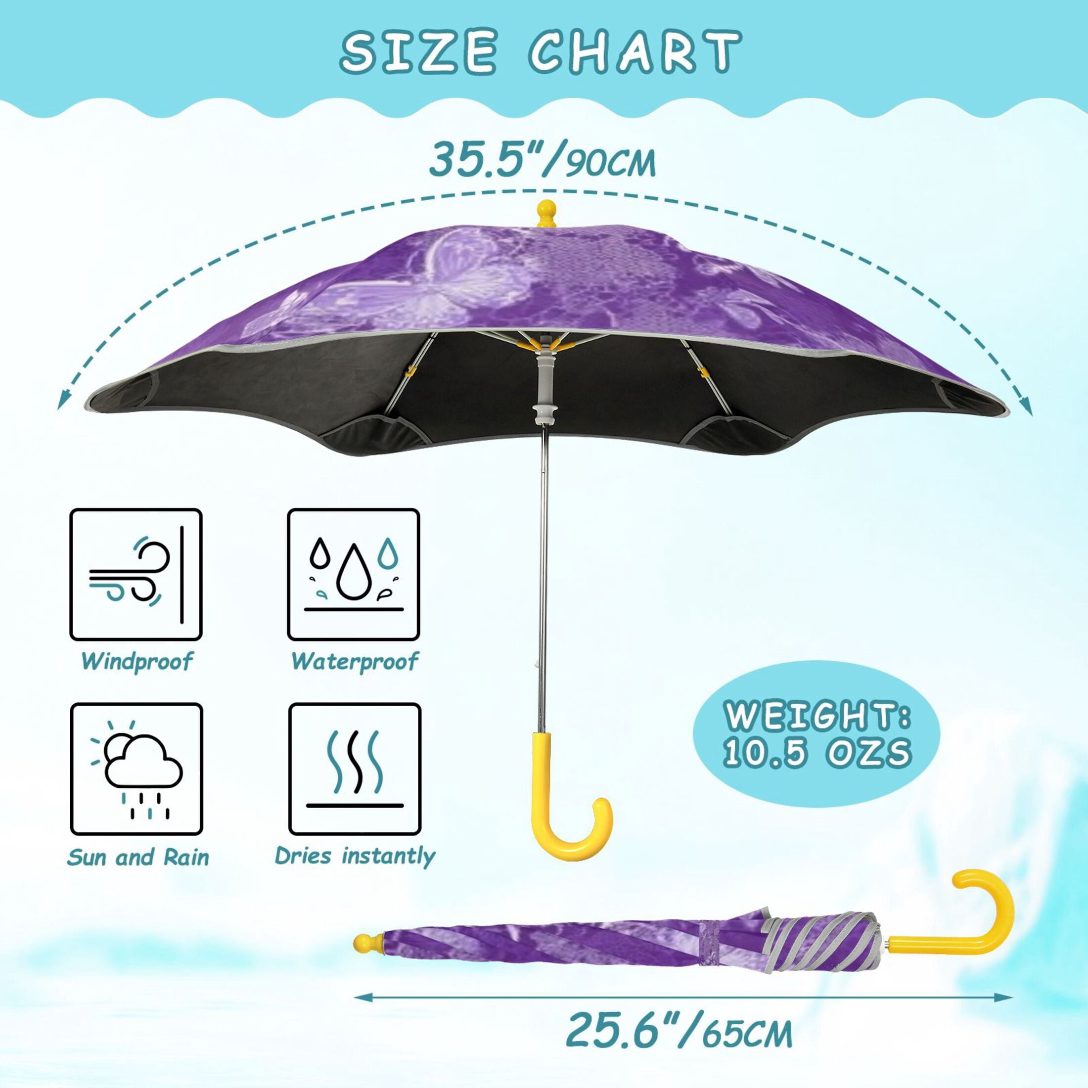BZSMCE Folding Umbrellas Rain & UV Protection Windproof In Purple Lace Butterfly Botanical Pattern