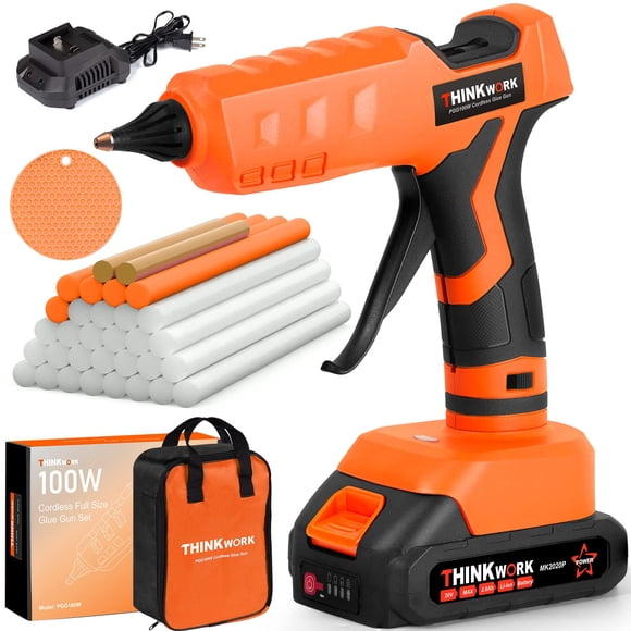 Pistola de pegamento caliente inalámbrica THINKWORK 20 V con 30 varillas y cargador