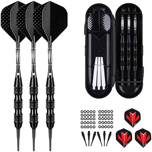 Professional Soft Tip Darts Set 20 Grams - 50 Rubber O-Rings + 30 Darts Plastic Tip + Aluminum Shafts + 6 Standard Flights + Portable Case for Electronic Dart Board
