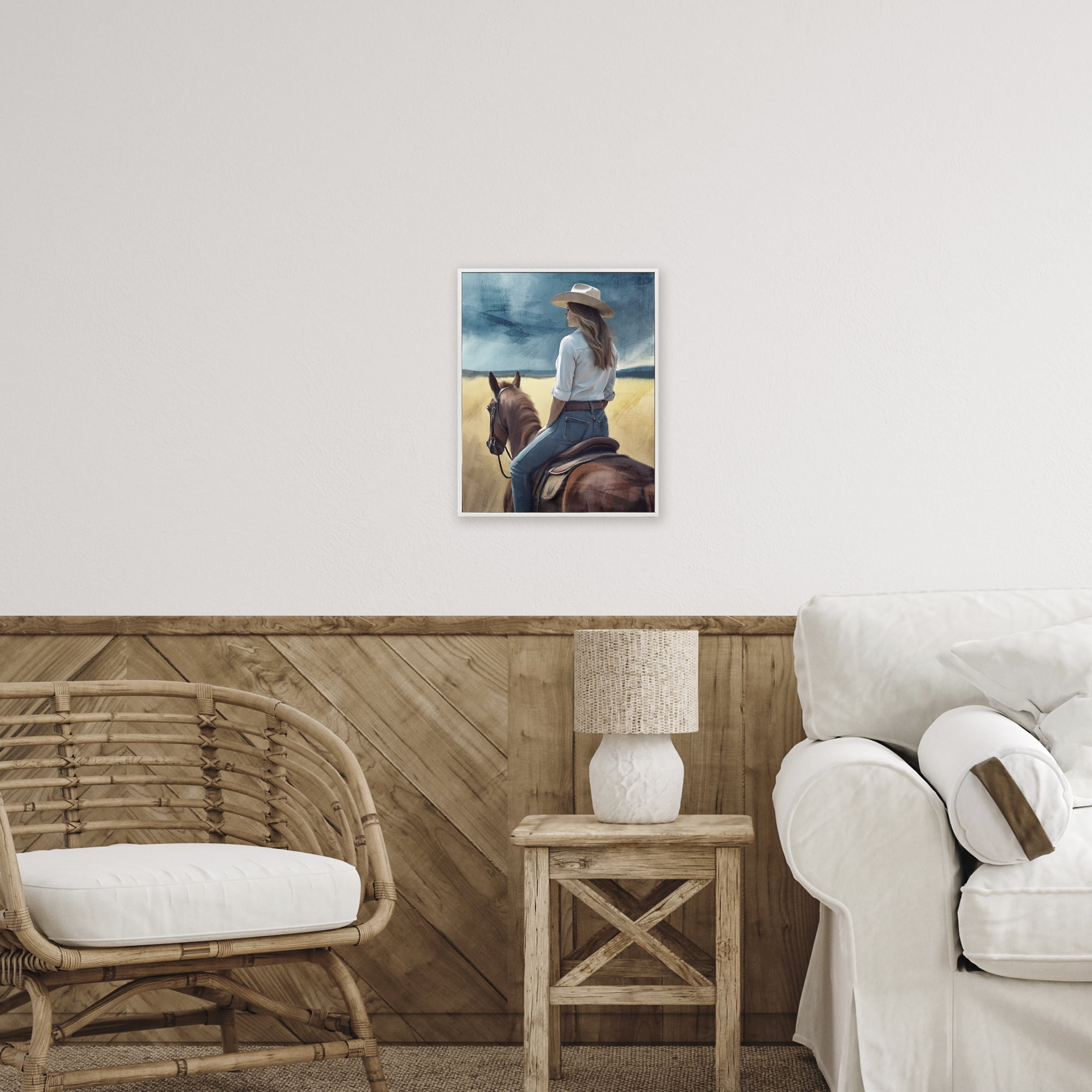 Countryside Cowgirl View White Framed Giclee Art, design by Kim Allen