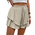 thumbnail image 1 of Pantalones cortos fluidos for mujer, falda pantalón estilo bohemio con volantes y mariposas, cintura alta, tela texturizada, doble capa, Color sólido, informal, 1 of 7