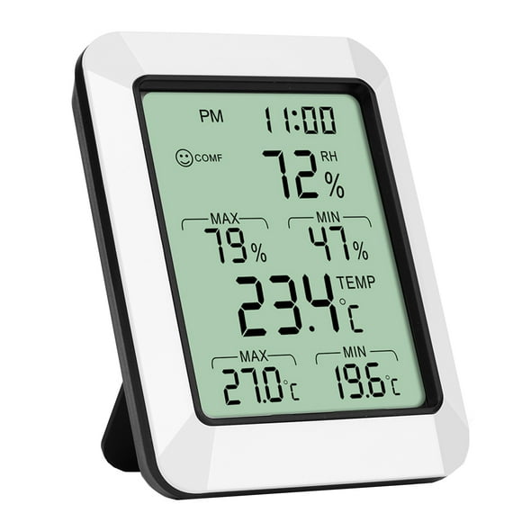 Amdohai Intelligent Temperature Humidity Meter with LCD Digital Display Screen Digital Thermometer Hygrometer with Time Alarm Max./Min. Value Function Thermo-hygrometer Indoor Temperature Gauge Humi