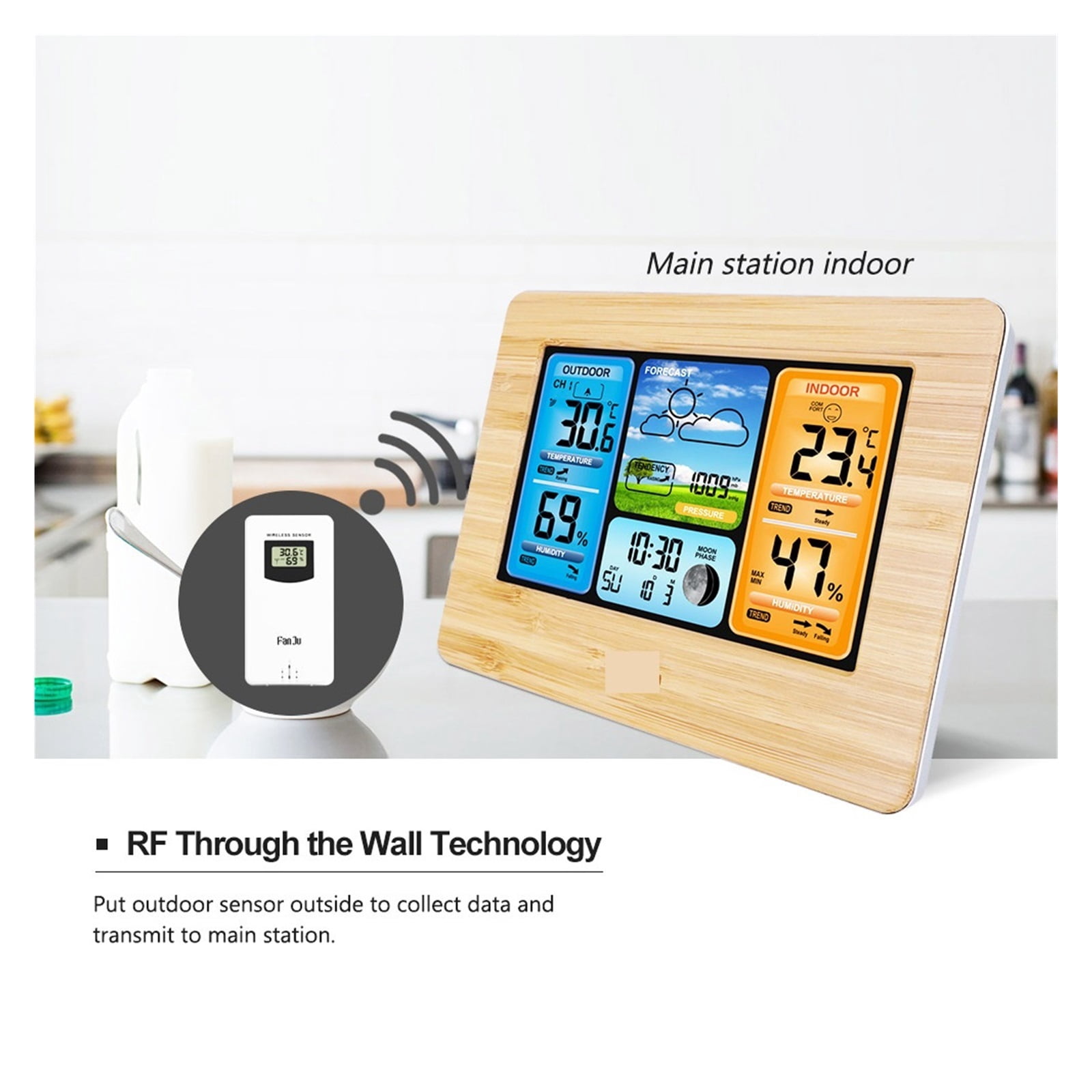 Digital Weather Station with Barometer, Wireless Indoor Outdoor Thermometer