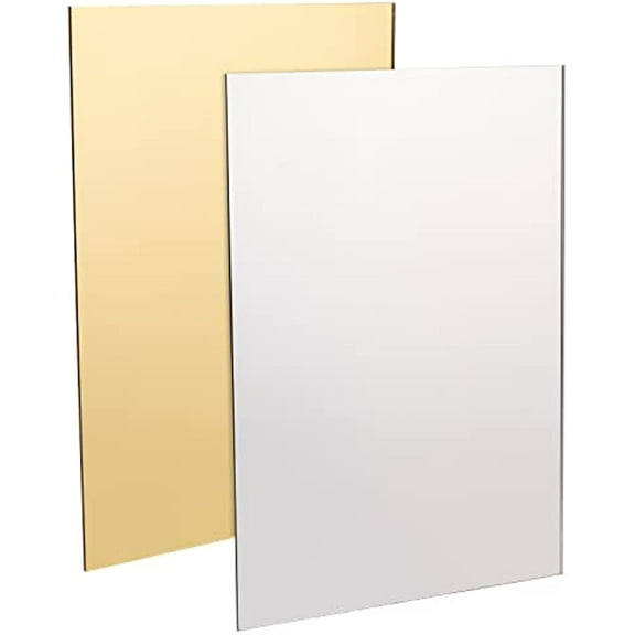 2 Pack Acrylic Mirror Sheet with Lamination Gold and Silver Acrylic Sheet Panels for DIY Craft Projects Signs 7.9x11.8inch