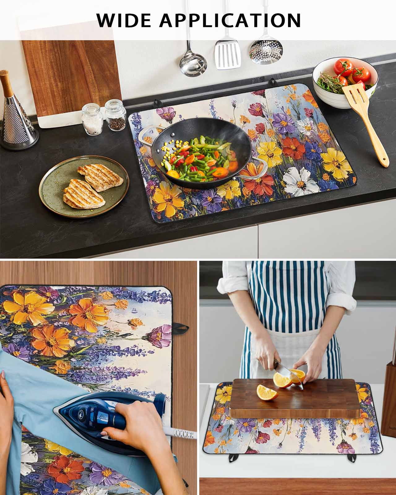 nqOlkjepod Large Induction Cooktop Protector Mat 24"x21", Botanical Flowers Stove Top Covers for Electric Stove, Farmhouse Floral Herbs Oil Painting Stove Burner Cover Mats, Glass Top Stove Cover