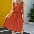 thumbnail image 4 of Wycnly Womens Dresses Beach Loose Pleated Swing Ruffle Layer Tank Midi Dresses Fashion Solid Crewneck Sleeveless Knee-Length Summer Dress Red m, 4 of 5