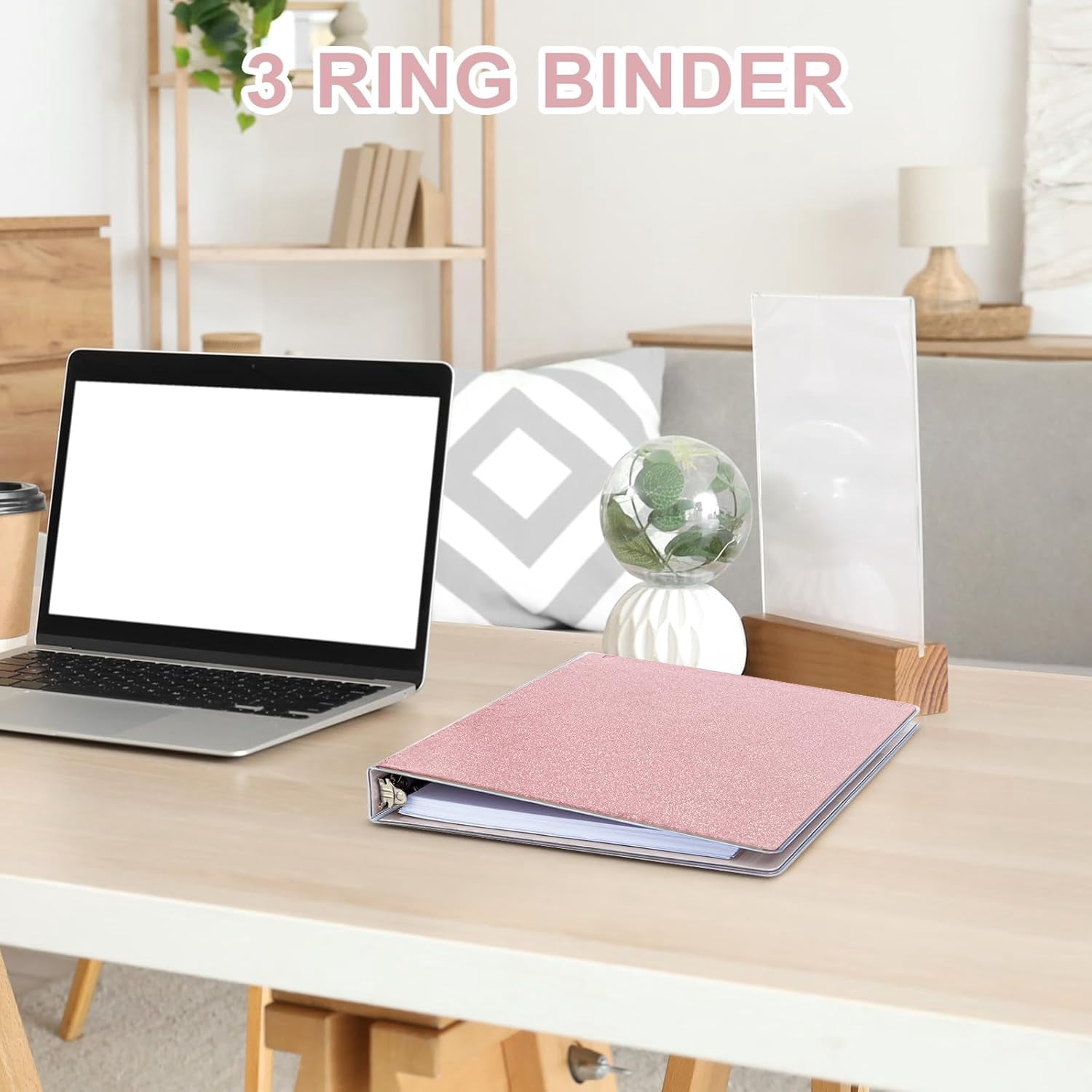 3 Rings Binder for School Supplies, 1 Inch Round Rings to Hold 300 Sheets, Fashion View Binders, Glitter Pink