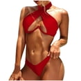 thumbnail image 2 of Women's Bikini Set Halter Neck Underwire Push Up Solid Color Sexy Two Piece Swimsuit for Beach Pool Summer Party,Red,XL, 2 of 7