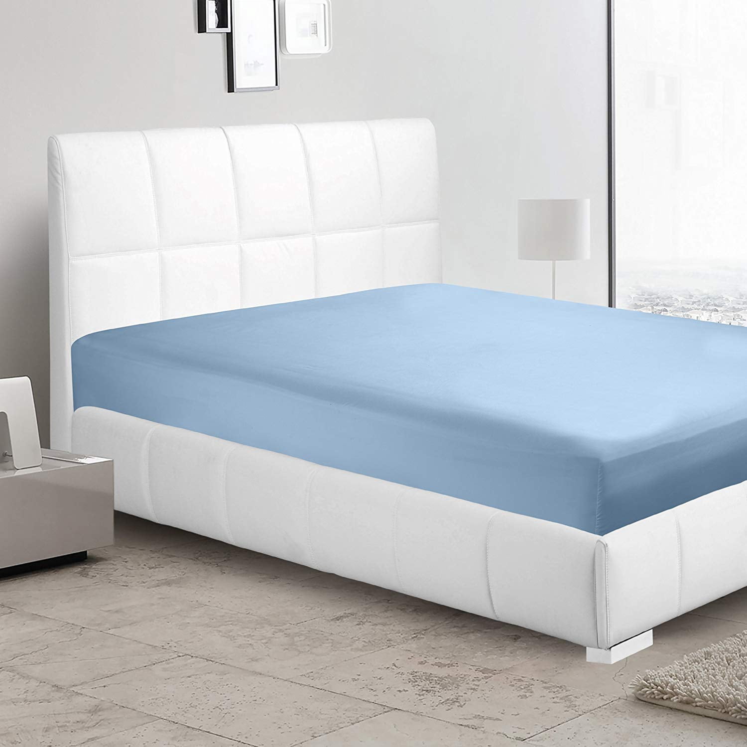 Clara Clark Premier 1800 Collection Single Microfiber Fitted Sheet, Queen Size, Blue Heaven