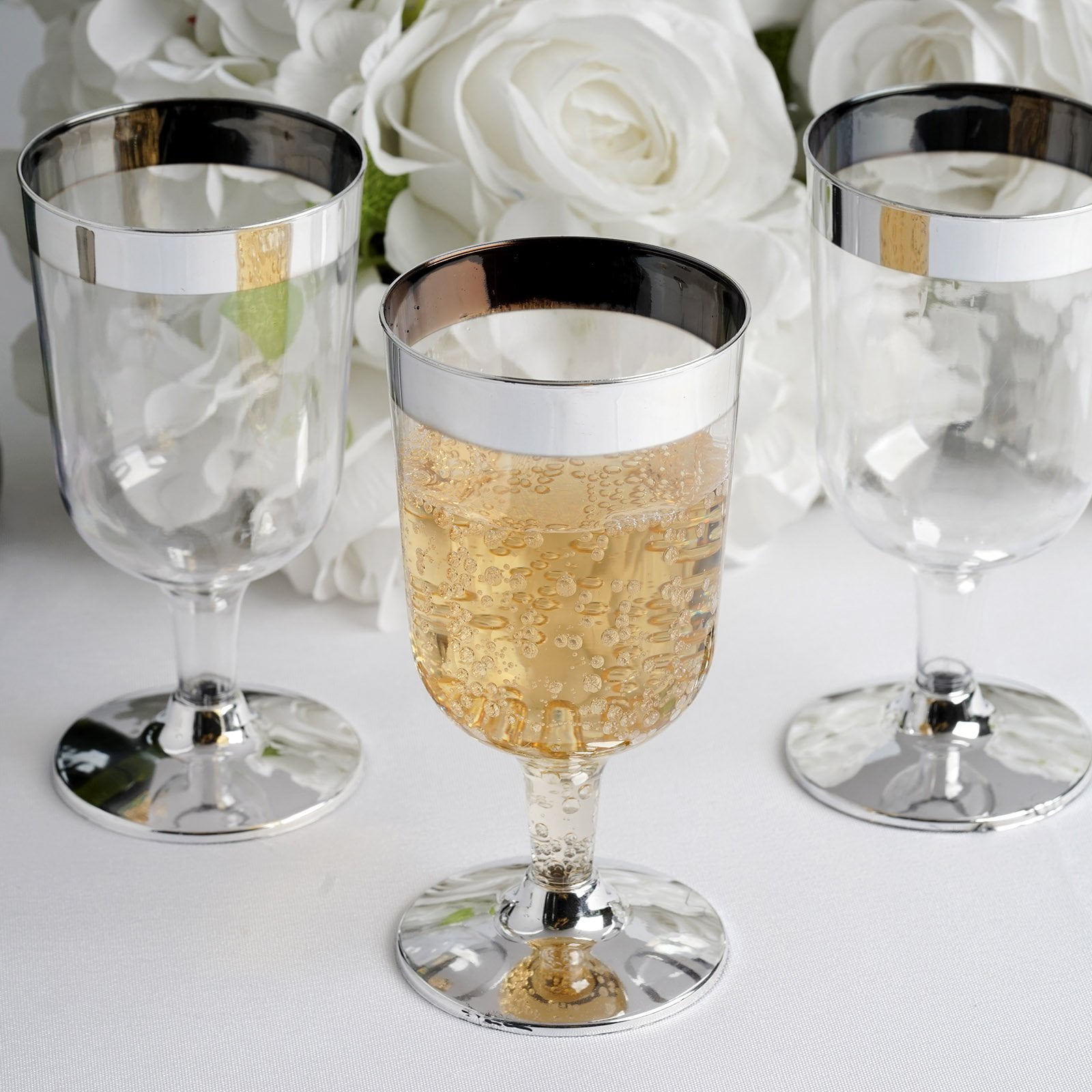 BalsaCircle Silver Rim 12 Pieces 6 oz Clear Plastic Goblets Party Buffet Tableware