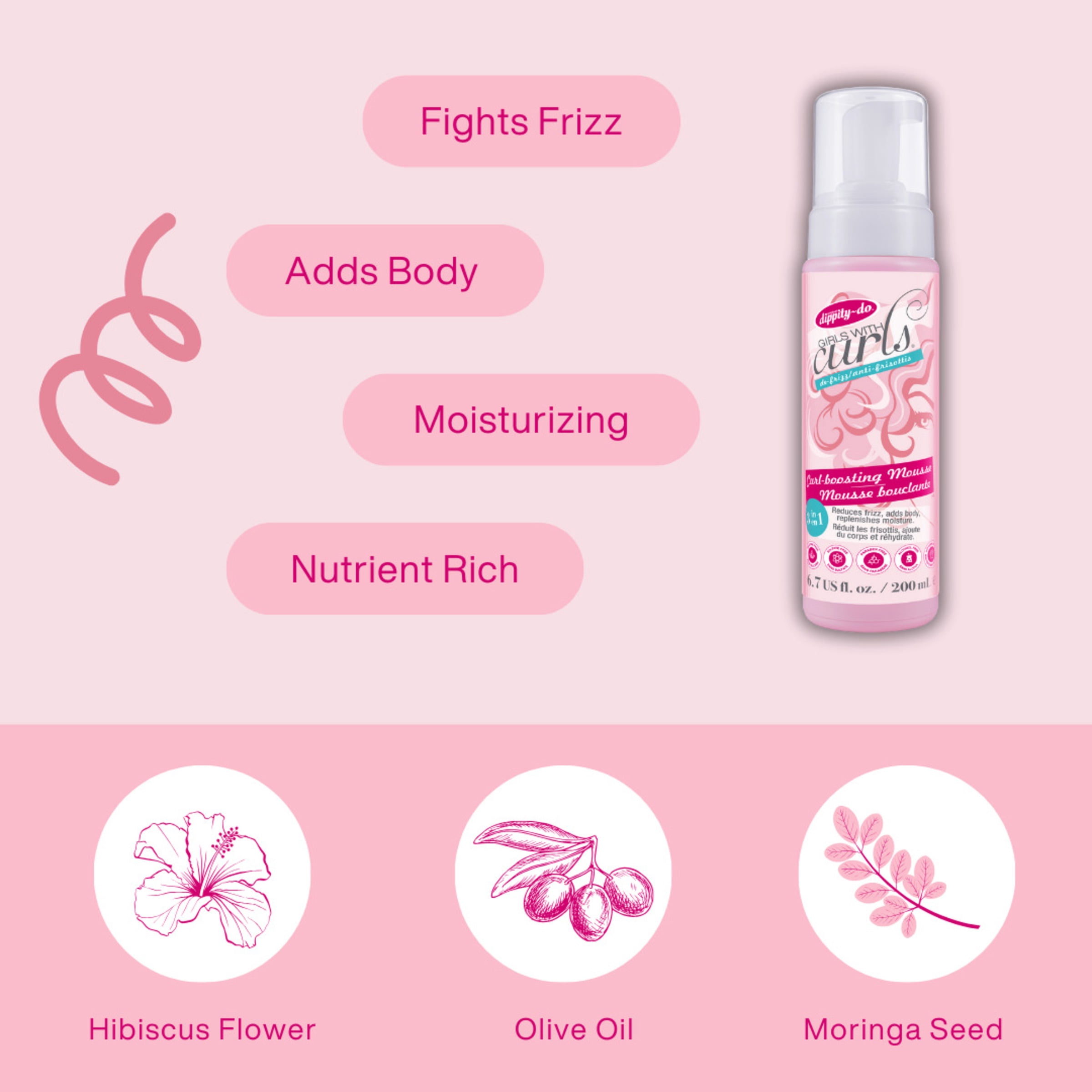 (6 pack) Dippity-do Girls with Curls De-Frizz Curl-Boosting Mousse, 200 ml/6.7 fl oz