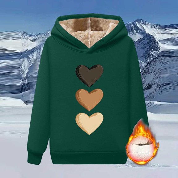 Craaazy Hoodies for Women Casual Gifts Printed Winter Warm Solid Pocket Long Sleeve Hooded Sweatshirt Tops