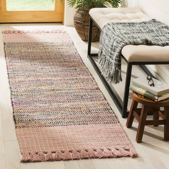 SAFAVIEH Montauk Jayde Striped Cotton Runner Rug, Pink/Multi, 2'3" x 8'