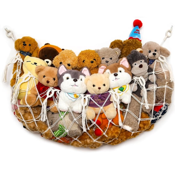 Red de almacenamiento para animales de peluche YKBU, macramé, 125 cm, W, color crema