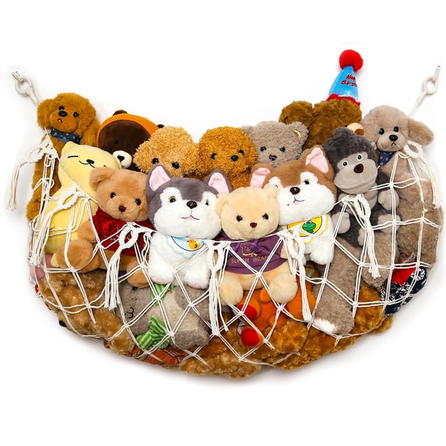 Red de almacenamiento para animales de peluche YKBU, macramé, 125 cm, W, color crema