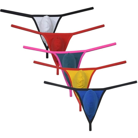 Botmois 5 PACK Men s Cheeky Micro Thongs Contoured Pouch Tangas Underwear Sexy Stringkini Bottoms Low-rise String Briefs Underpants Lingerie Panties 5RT XL