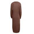 thumbnail image 4 of symoid Fall Dresses for Women 2022- Fashion O-neck Solid Hemp Flowers Knitting Long Sleeves Dress Brown S, 4 of 6