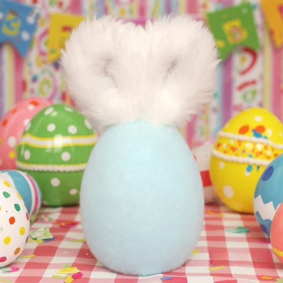 WWG Easter Plush Bunny Ear Egg Decor Ornament Soft Fluffy Hanging Decoration for Home Party Easter Basket Fillers Assorted Colors 5.9 x 3.3 Inches