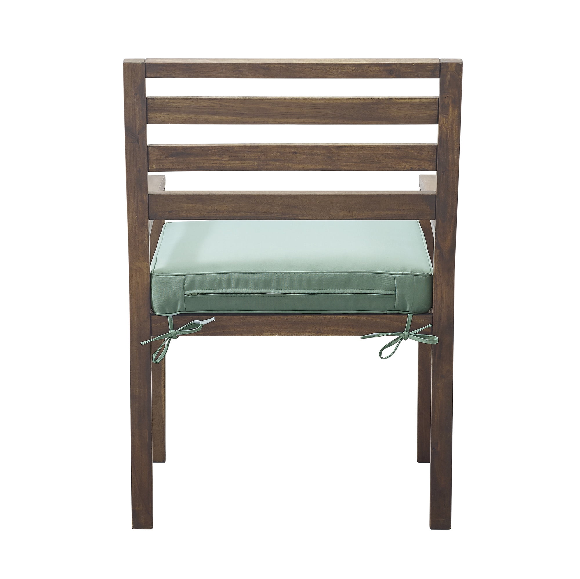 Walker Edison Acacia Wood Outdoor Patio Chair & Pull Out Ottoman - Dark Brown/Blue
