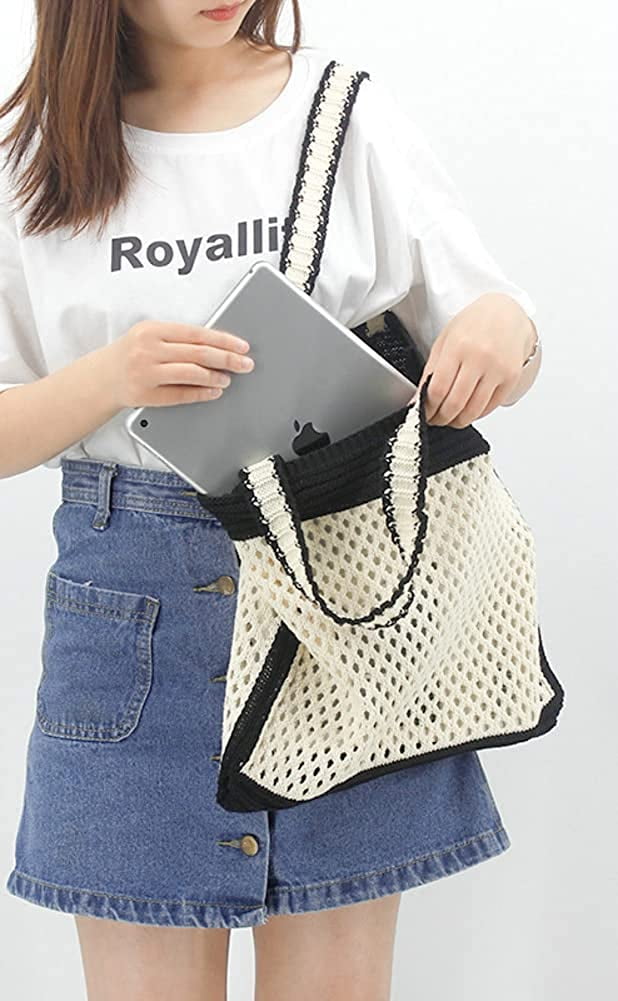 CoCopeaunts Summer Beach Bag, Women Hollow Knitted Bag Fashion Large Crochet Shopping Shoulder Bag Handbag Vacation Purse