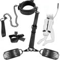 thumbnail image 2 of SM sexy leather reverse handcuffs collar with traction chain collar detachable, 2 of 3