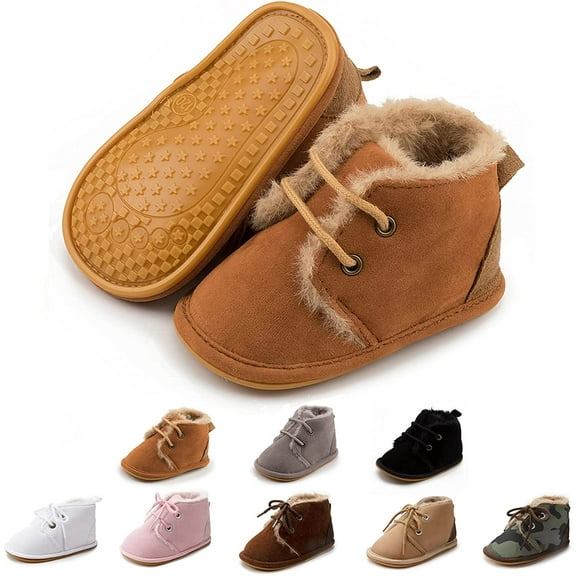 Baby Warm Booties Newborn Boy Girl Boots Cozy Fur Shoes Lace Up Toddler Booties First Walker Winter Crib Boots