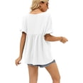 thumbnail image 4 of Camisetas de manga corta con volantes y cuello en V informales para mujer Camisetas sueltas de manga corta para mujer, 4 of 6