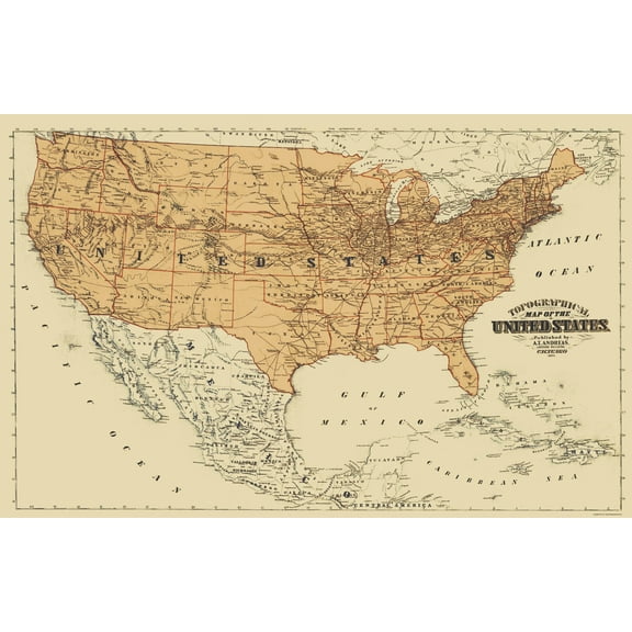 Historic Map - United States Mexico Canada - Andreas 1873 - 23 x 35 - Vintage Wall Art