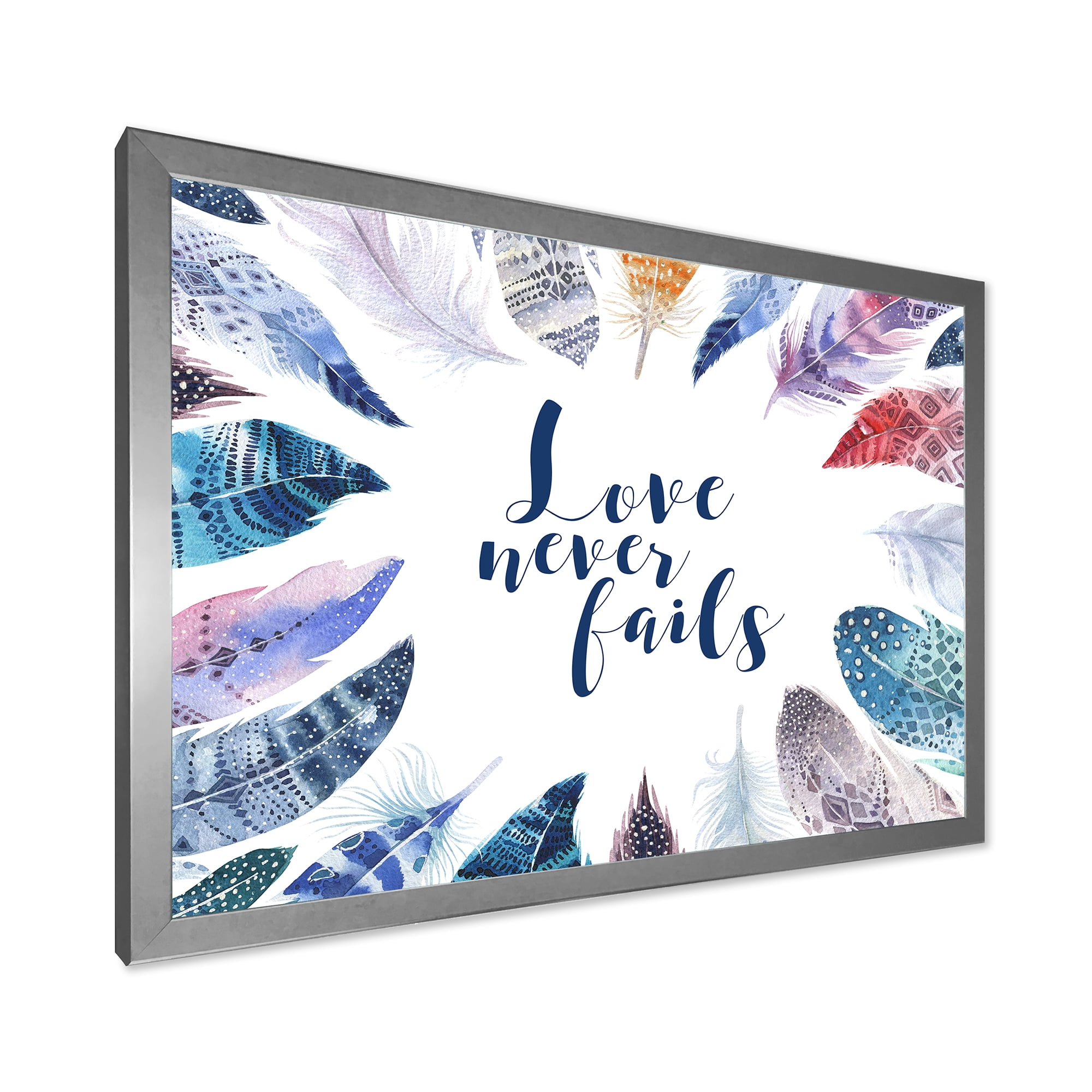 Inspiring Quote With Boho Feathers 40 in x 30 in Framed Painting Canvas Art Print, by Designart